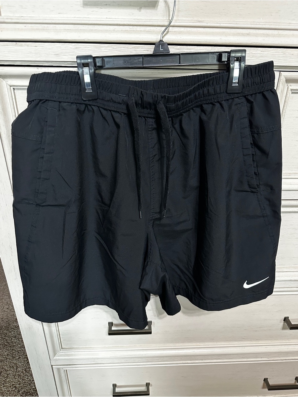 Nike Men’s Black Athletic Shorts with White Swoosh